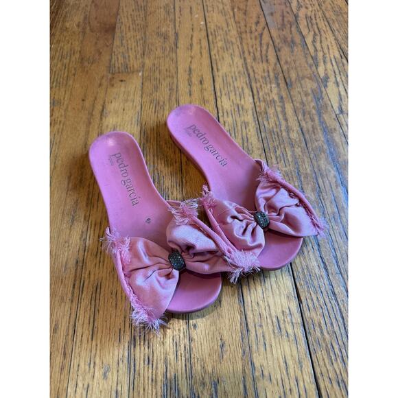 Pedro Garcia Sandals Womens Size EU 39.5 Pink Satin Bow Slide Crystal Jeweled - Picture 1 of 6